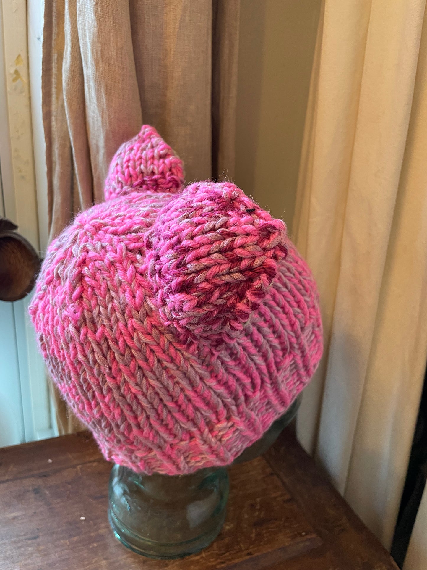 Hand-Knitted Pink Pussy hat with Cat Ears – Small Adult/Teen