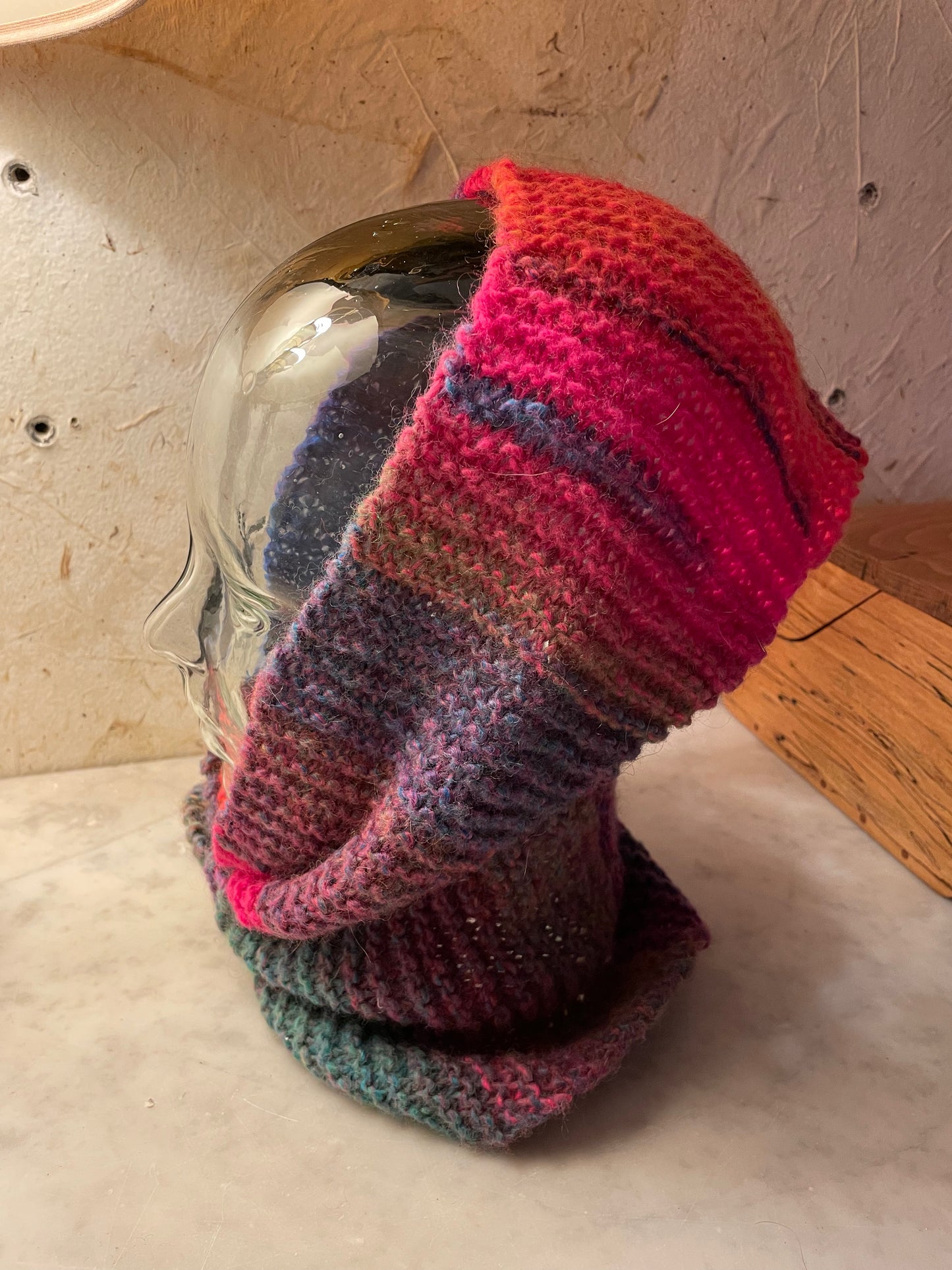 Hand Knitted Gradient Wool Infinity Scarf | Cozy Multicolor Winter Scarf | Unique Artisan Gift