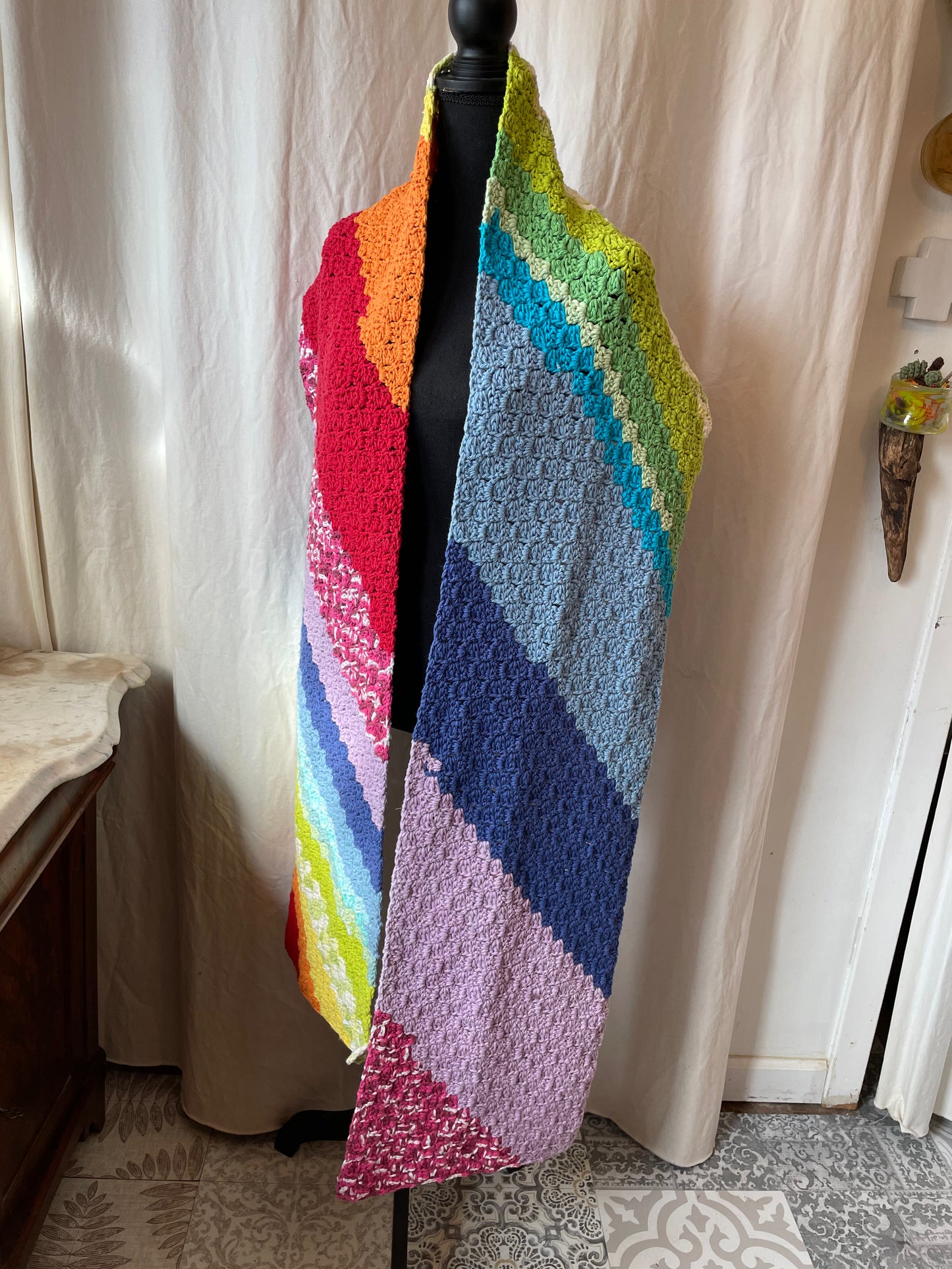 The Cotton Rainbow Scarf | Substantial 100% Cotton | 8-Foot Crocheted Wrap