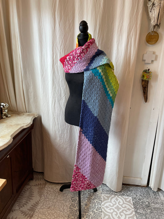 The Cotton Rainbow Scarf | Substantial 100% Cotton | 8-Foot Crocheted Wrap