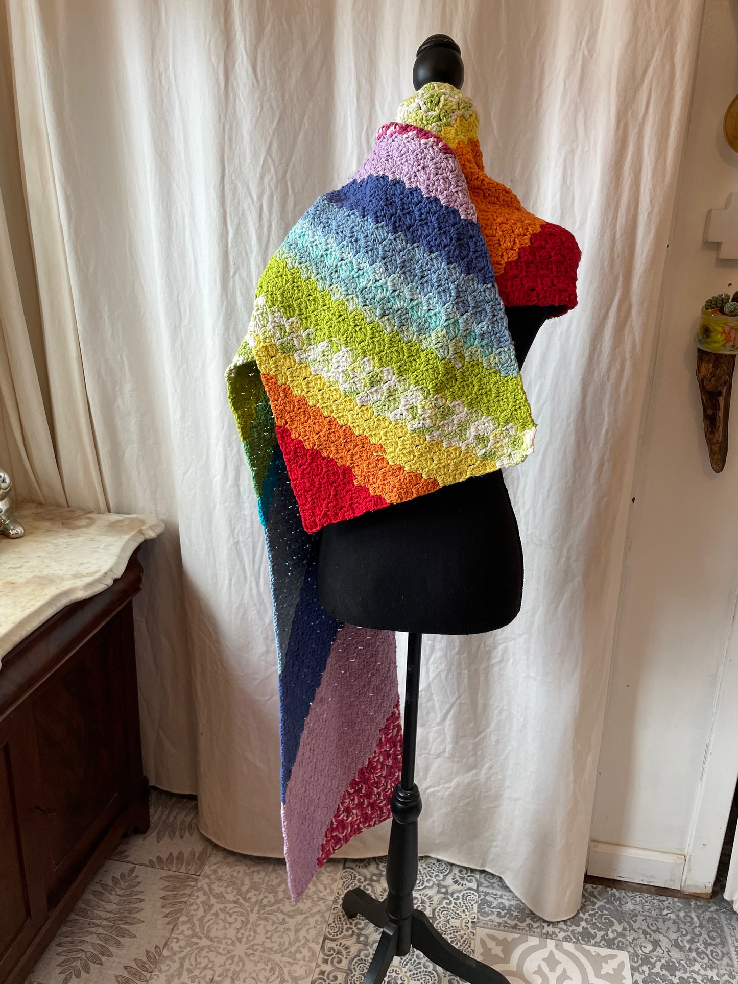The Cotton Rainbow Scarf | Substantial 100% Cotton | 8-Foot Crocheted Wrap