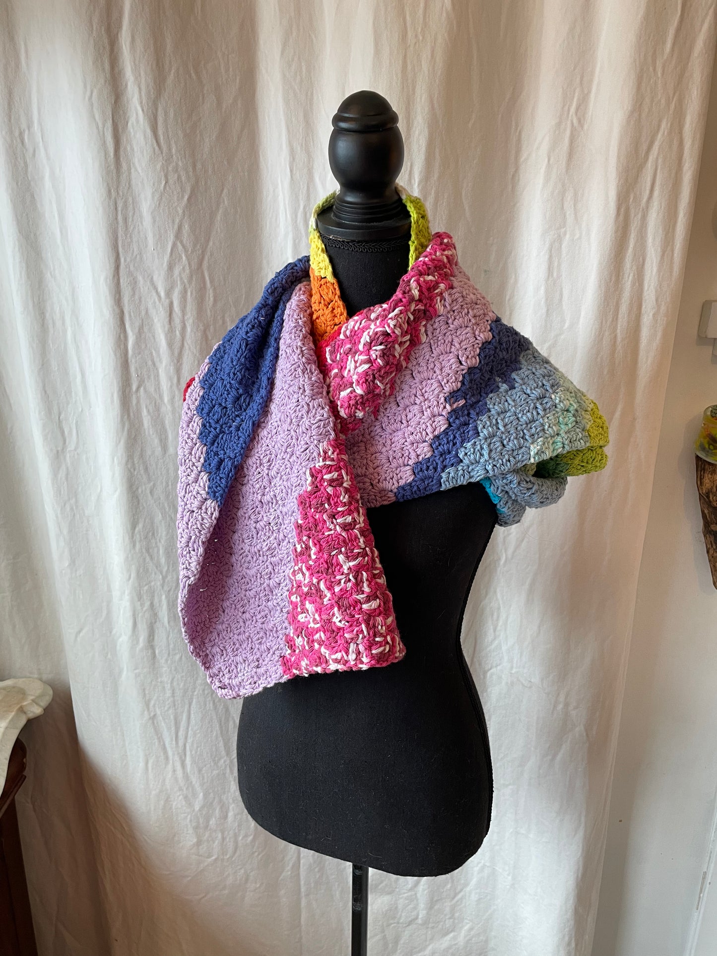 The Cotton Rainbow Scarf | Substantial 100% Cotton | 8-Foot Crocheted Wrap
