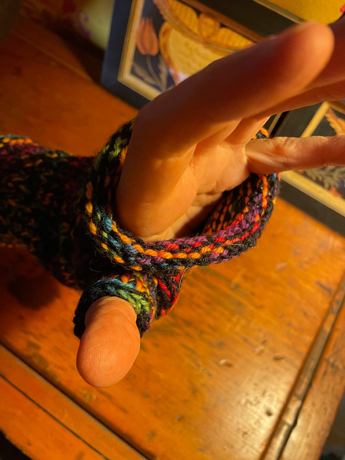 Black and rainbow fingerless gloves sz large  soft warm wool