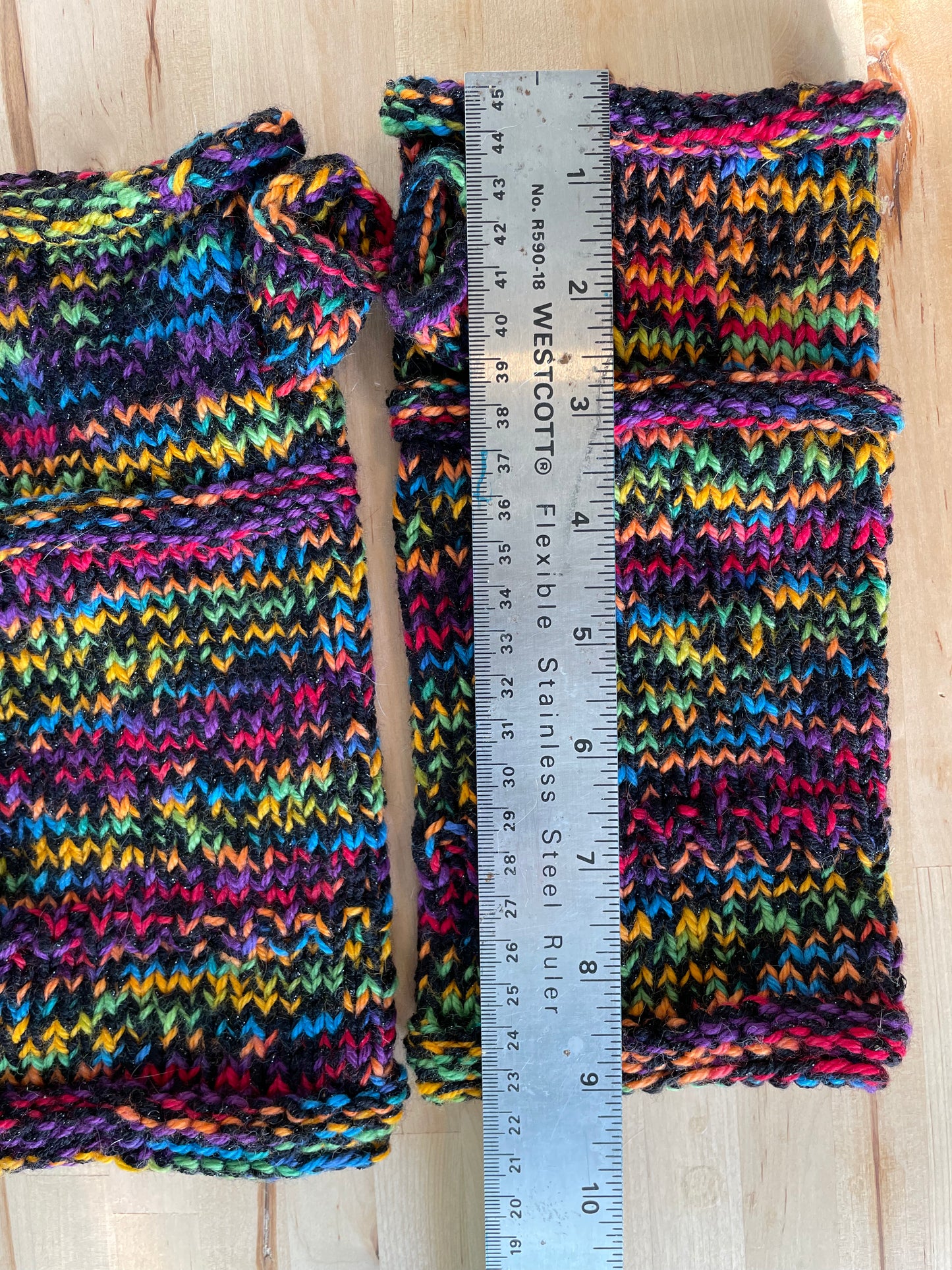 Black and rainbow fingerless gloves sz large  soft warm wool