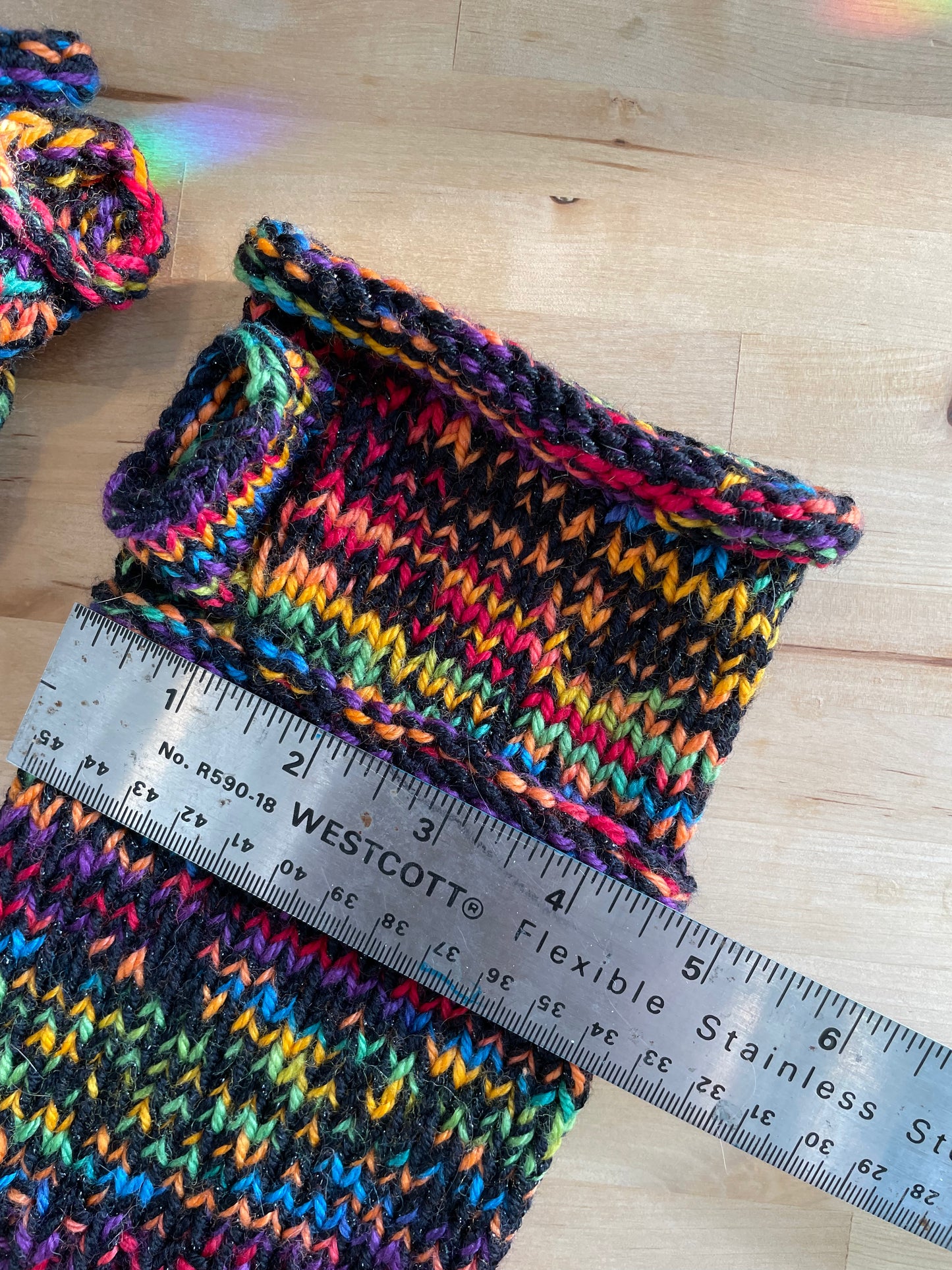 Black and rainbow fingerless gloves sz large  soft warm wool