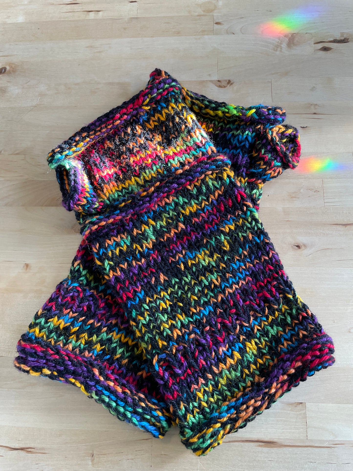 Black and rainbow fingerless gloves sz large  soft warm wool