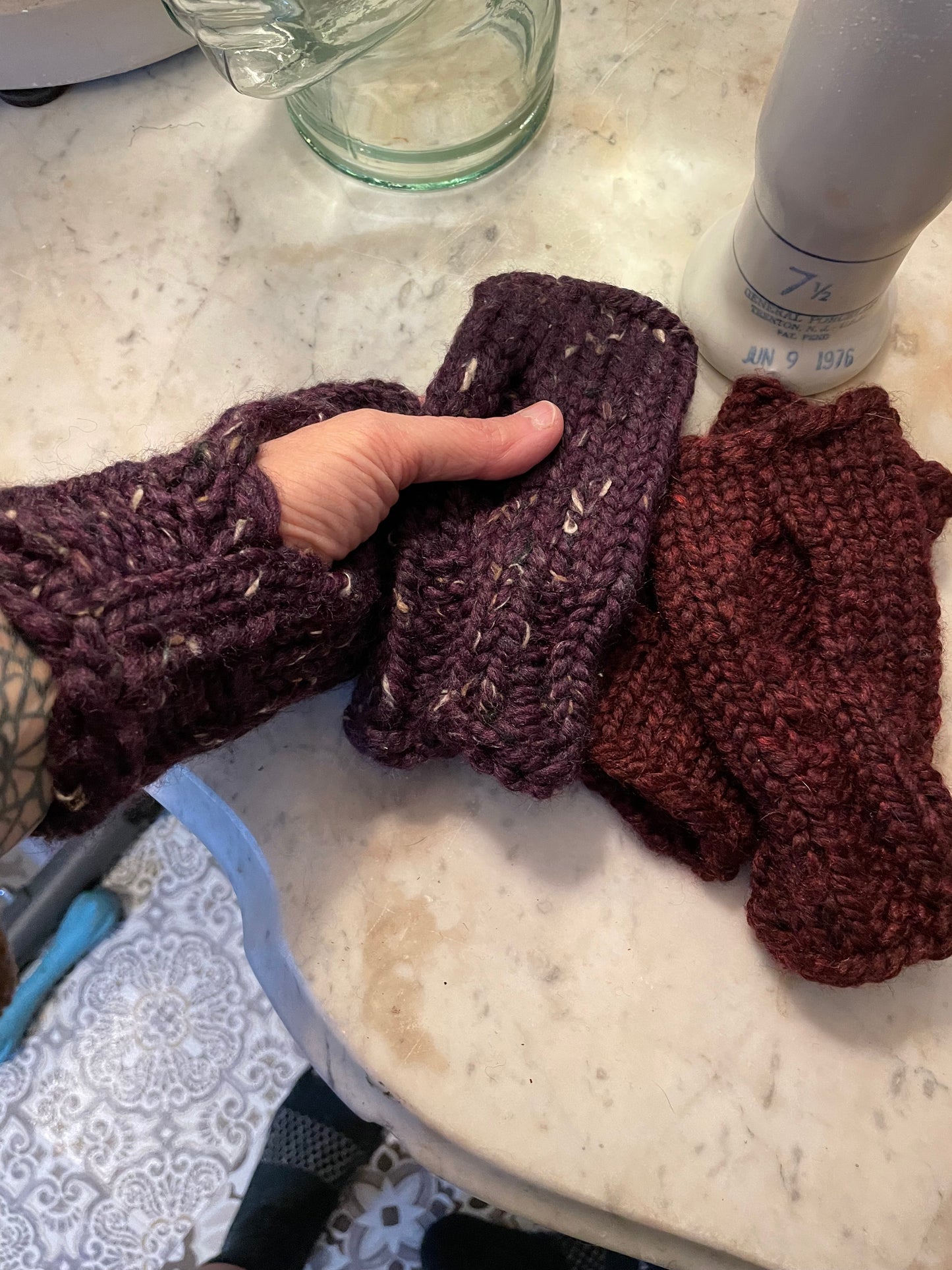 Washable wool blend fingerless gloves size small