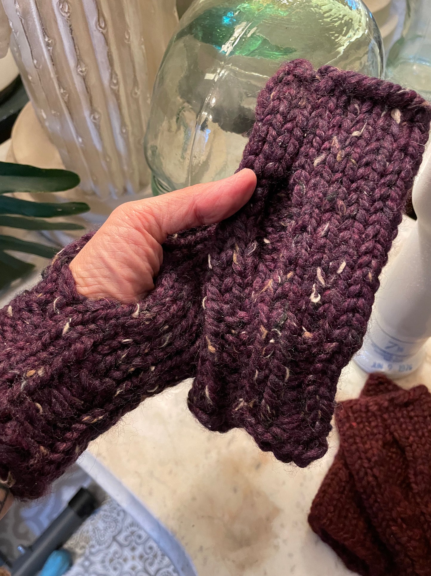 Washable wool blend fingerless gloves size small