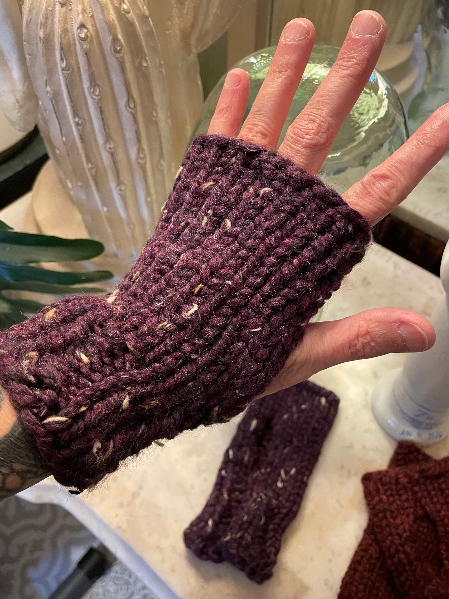 Washable wool blend fingerless gloves size small
