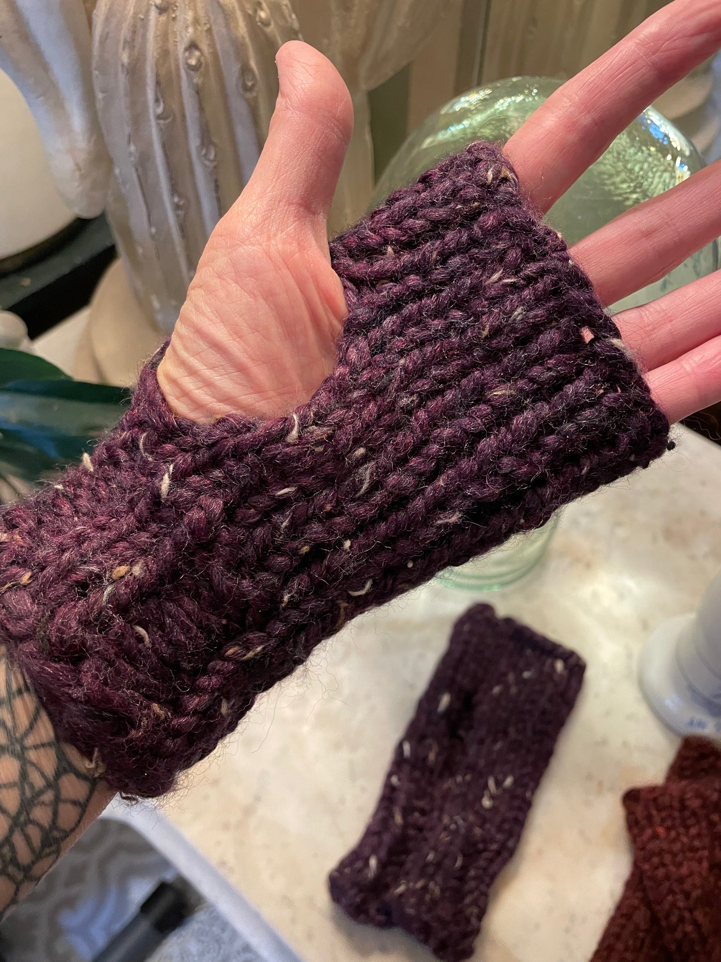 Washable wool blend fingerless gloves size small