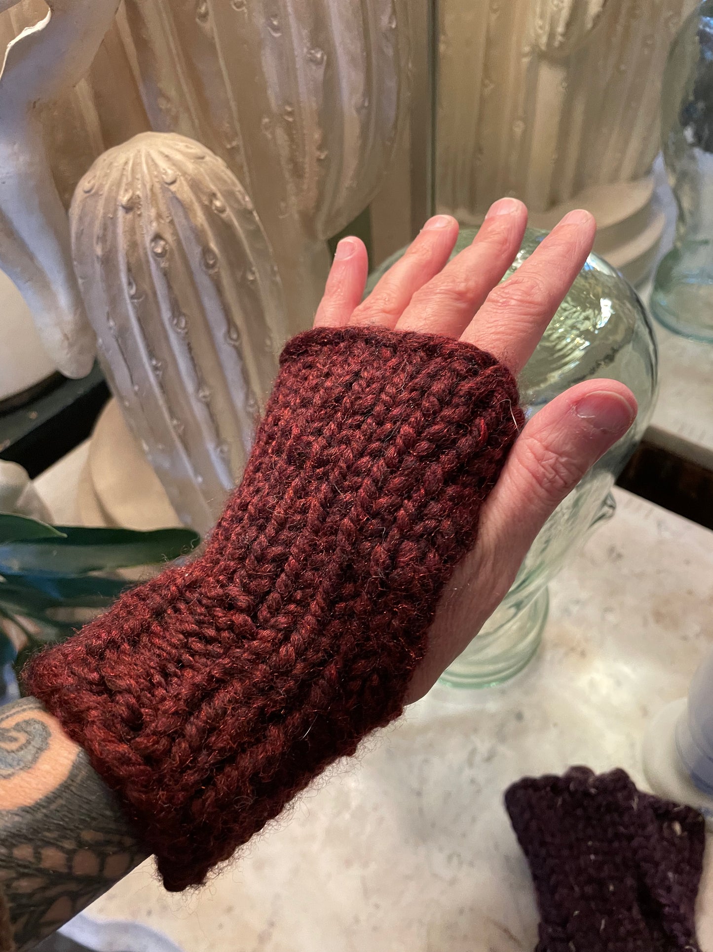 Washable wool blend fingerless gloves size small
