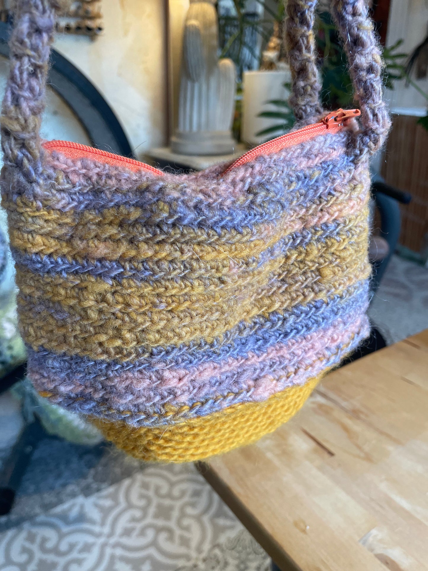 The Sunset Boho Crochet Purse - Handmade Wool Top Handle with Lining - Artisanal Gift for Her, Unique Women's Accessory