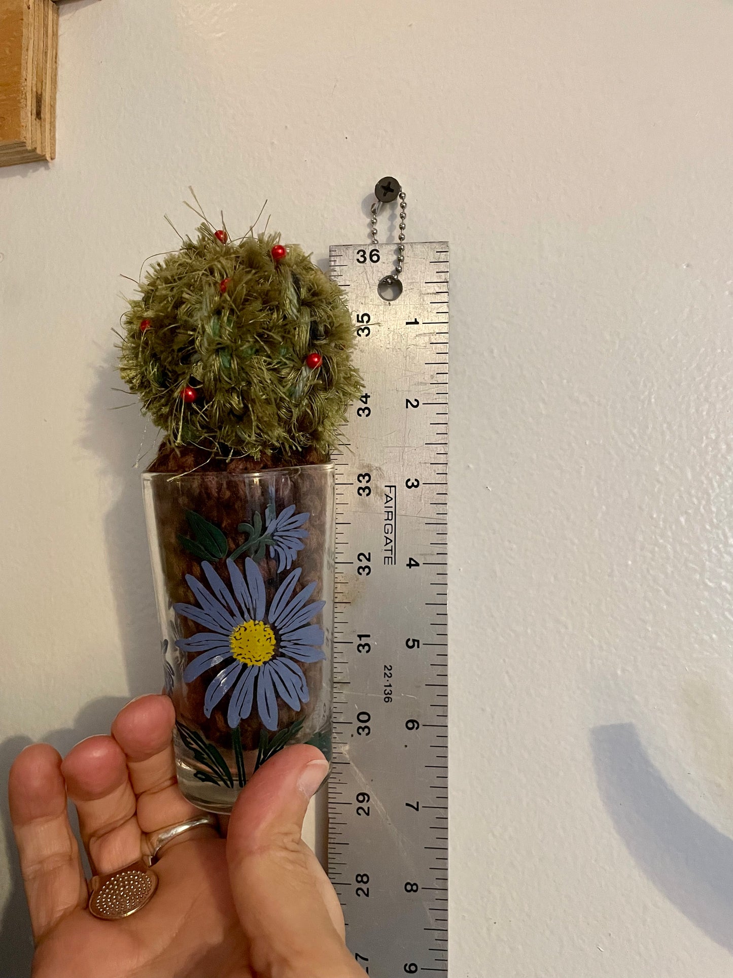 Cute little cactus pincushions in vintage jelly jar