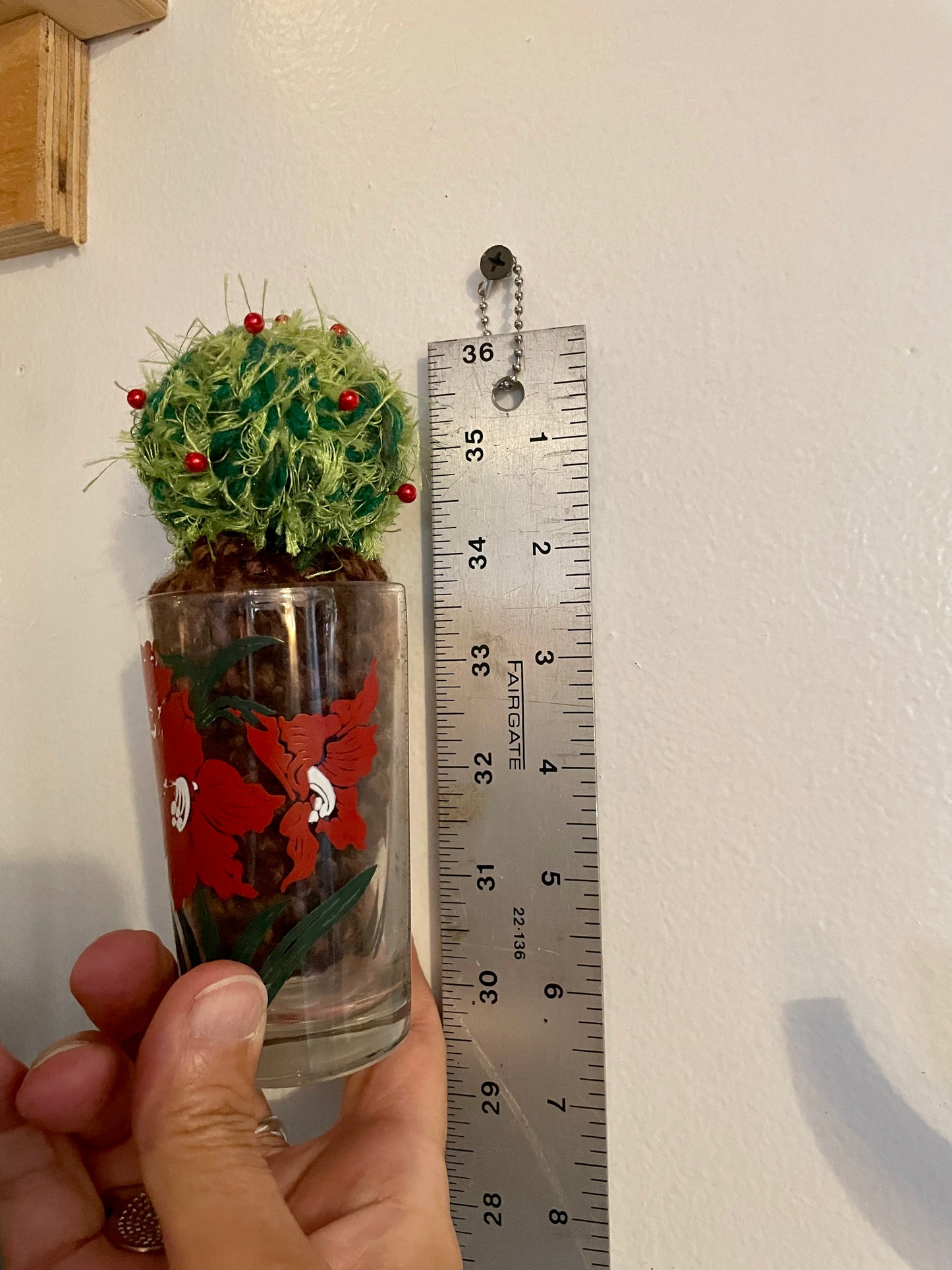 Cute little cactus pincushions in vintage jelly jar