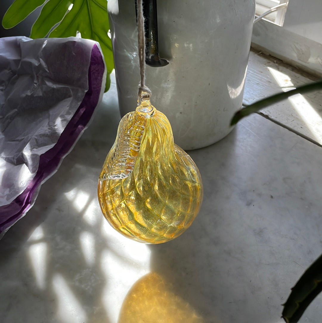 Golden Glass Pear handblown