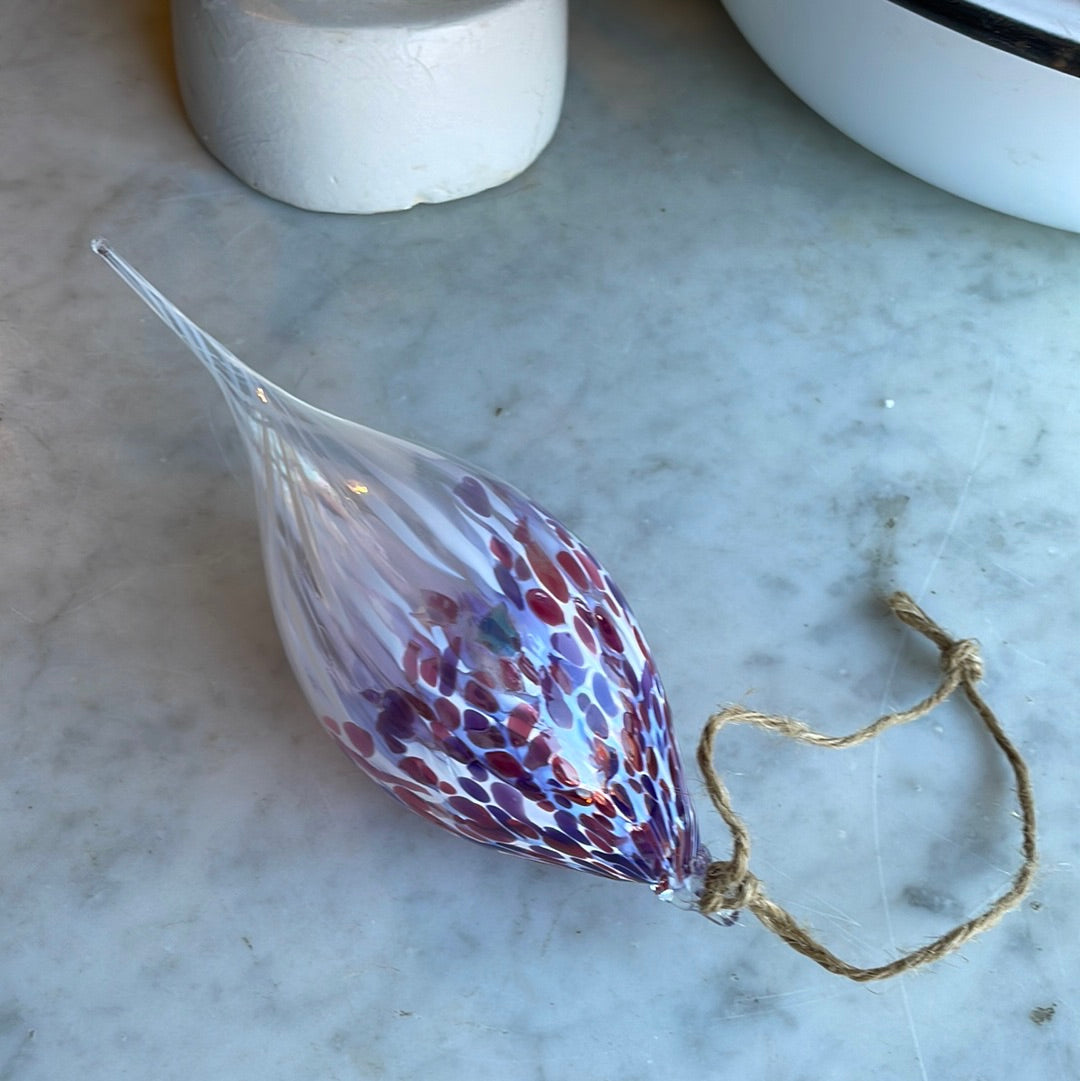 Pink and purple Speckled Handblown glass finial ornament