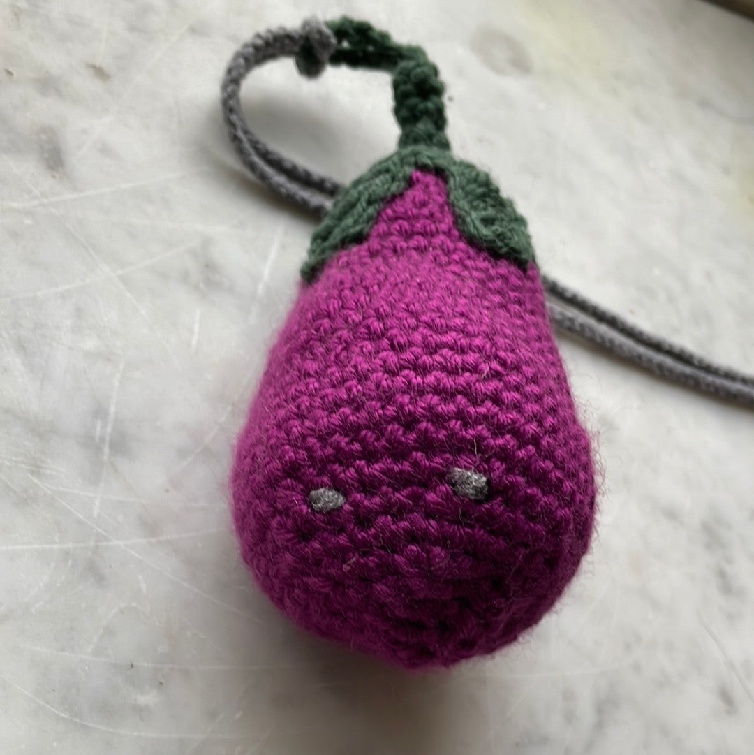 Hand crocheted amigurumi 5” eggplant