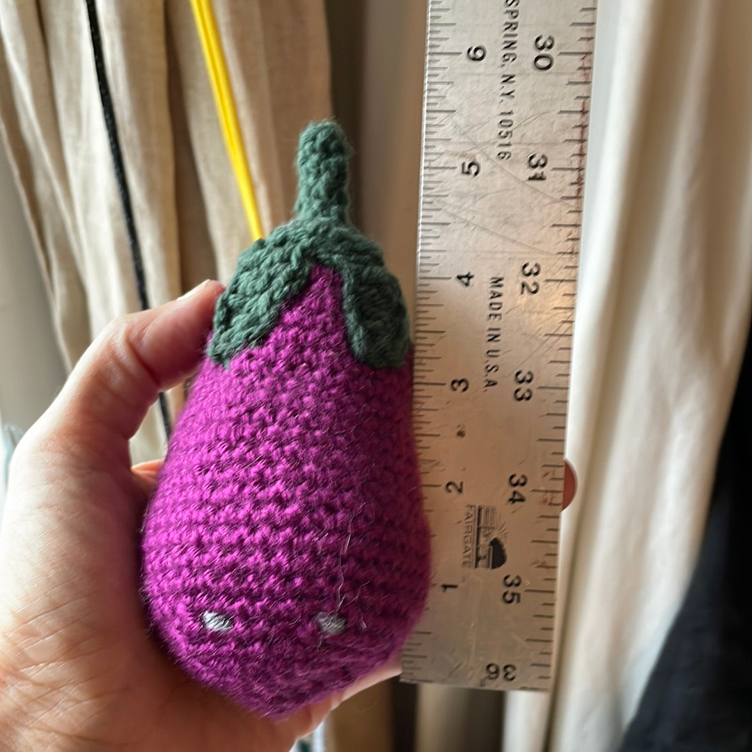 Hand crocheted amigurumi 5” eggplant