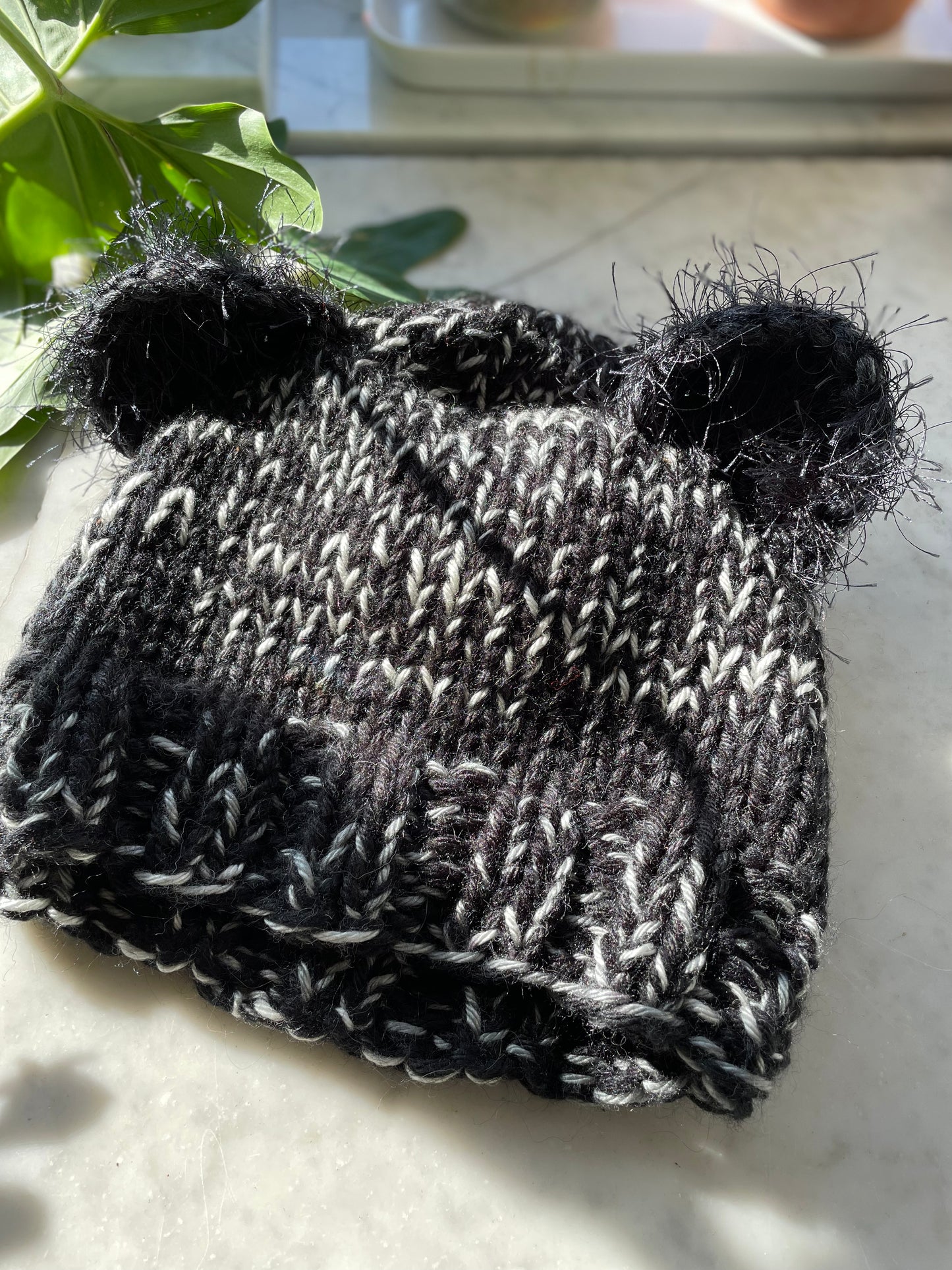 Chunky hand knit winter beanie with teddy bear ears