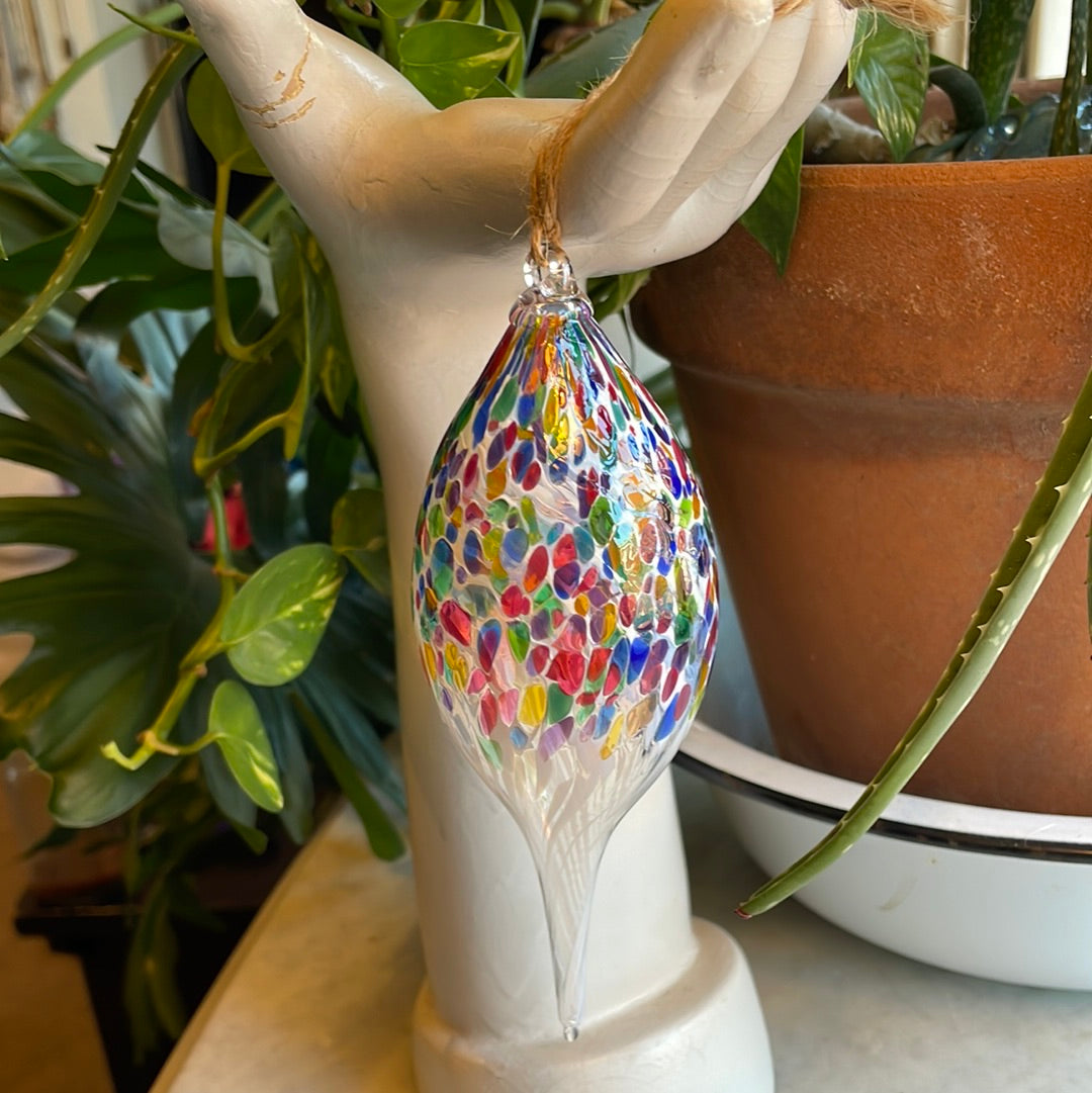 Multicolored Speckled Handblown glass finial ornament
