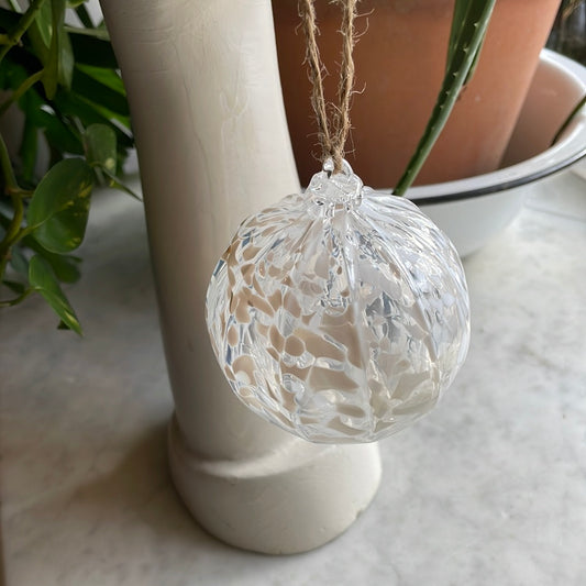 White speckled Handblown glass orb ornament