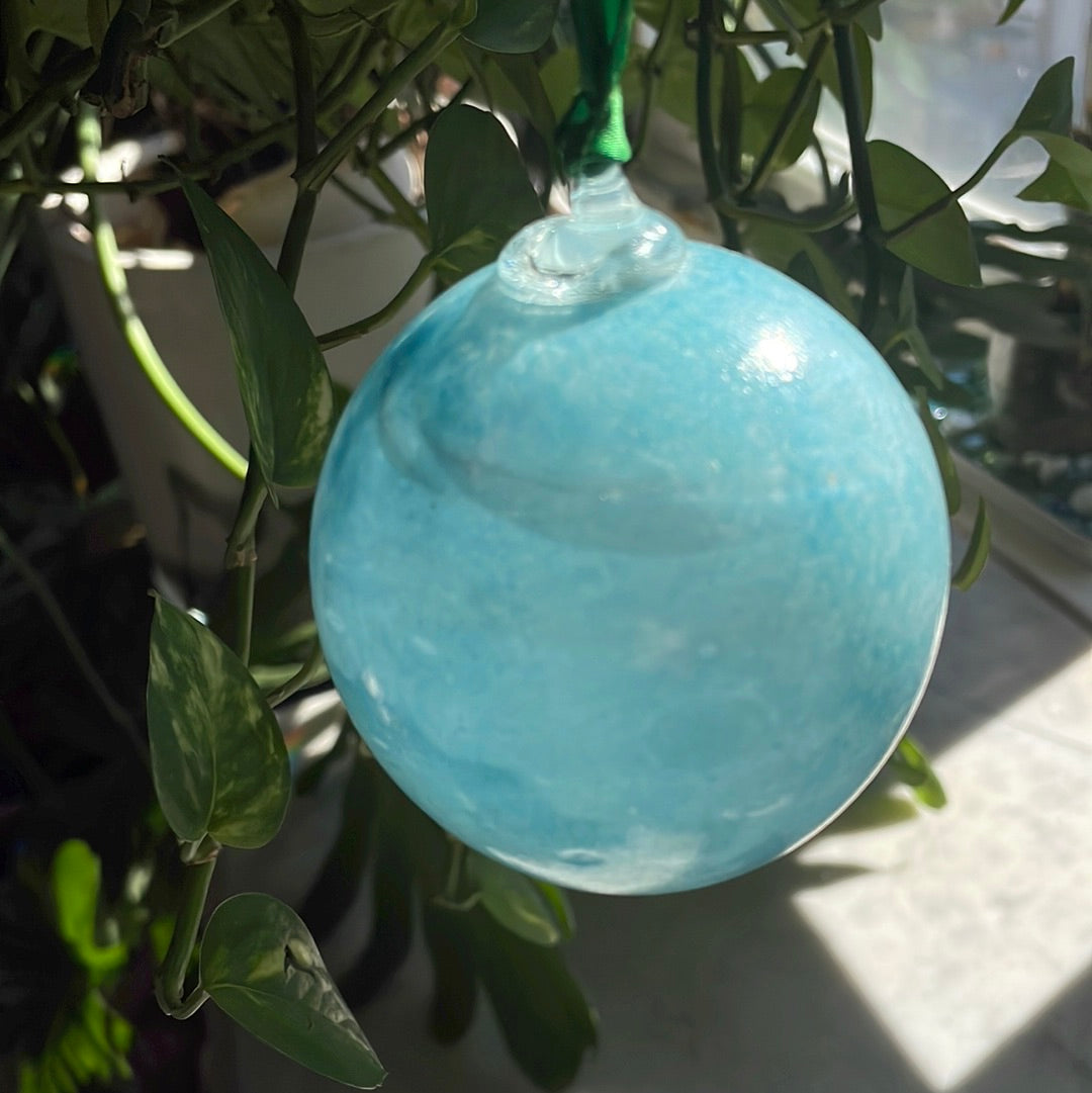 Powder blue Handblown glass holiday ornament