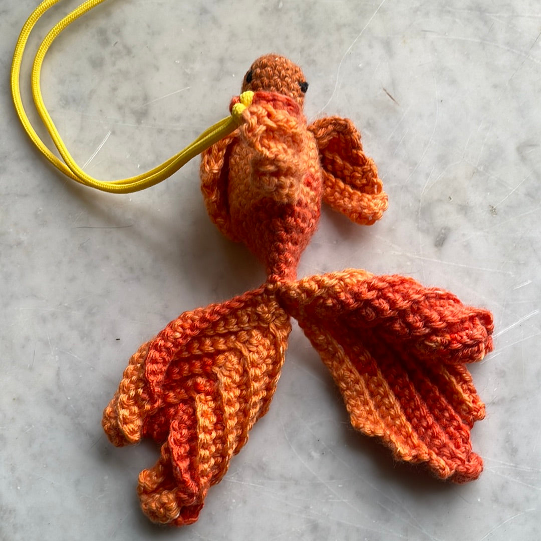 Hand crocheted fantail goldfish amigurumi toy