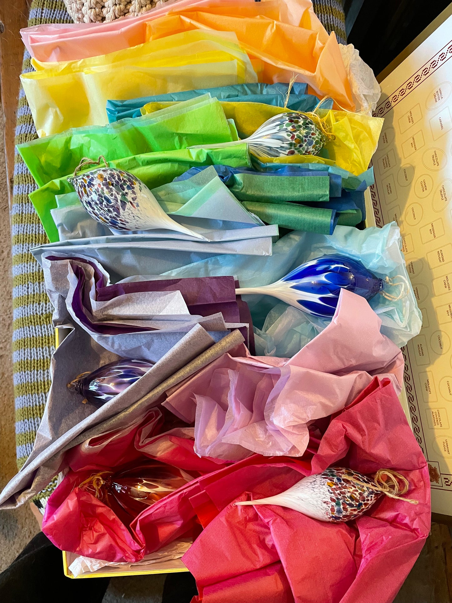 Pink and white Speckled Handblown glass finial ornament