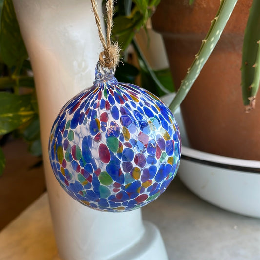 Blue speckled Hand blown glass orb ornament