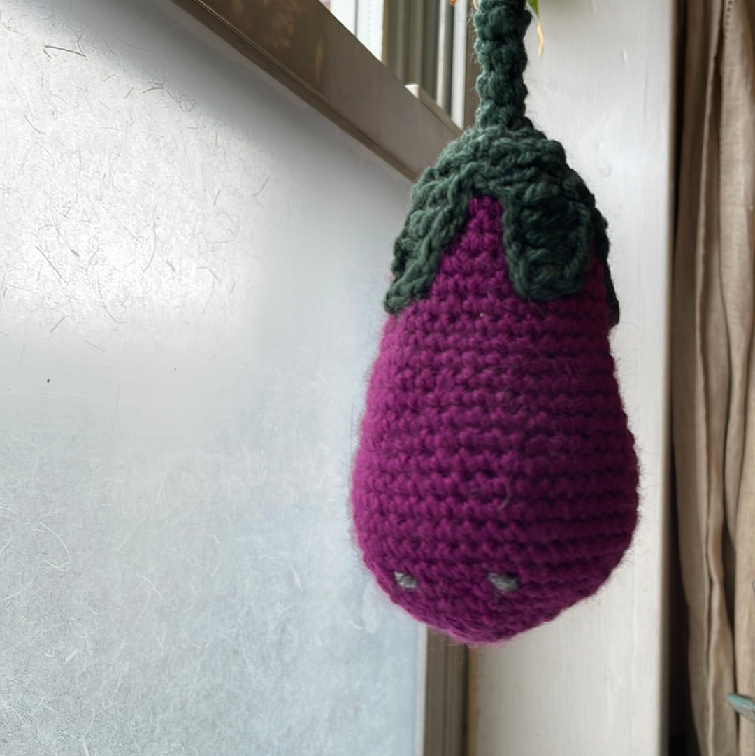 Hand crocheted amigurumi 5” eggplant