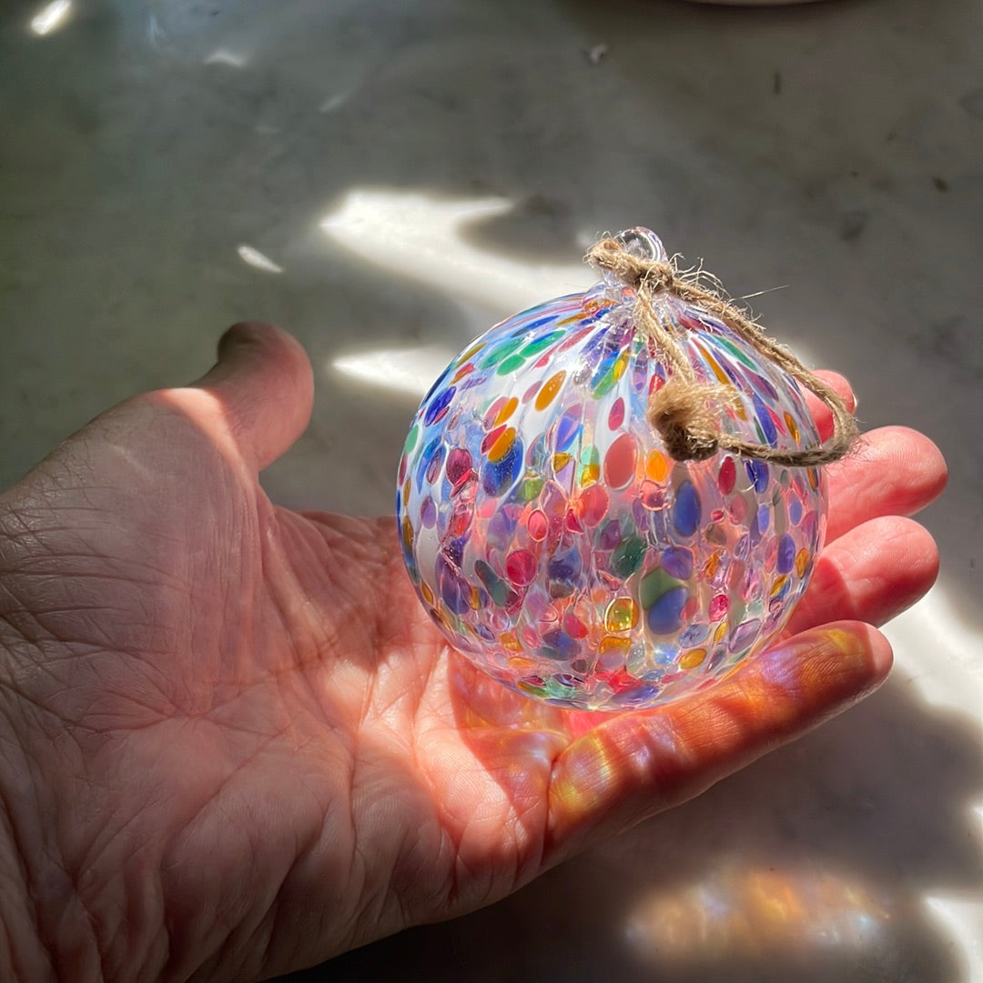 Translucent speckled Handblown glass ball ornament