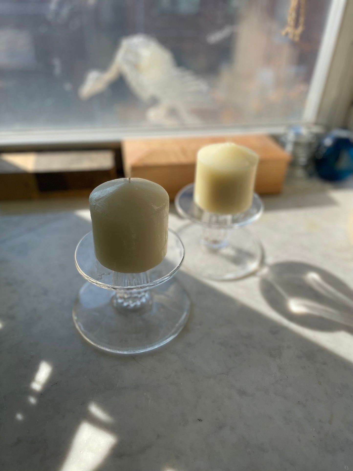 Pair of Vintage Who Dog Studios hand blown glass pillar candle risers