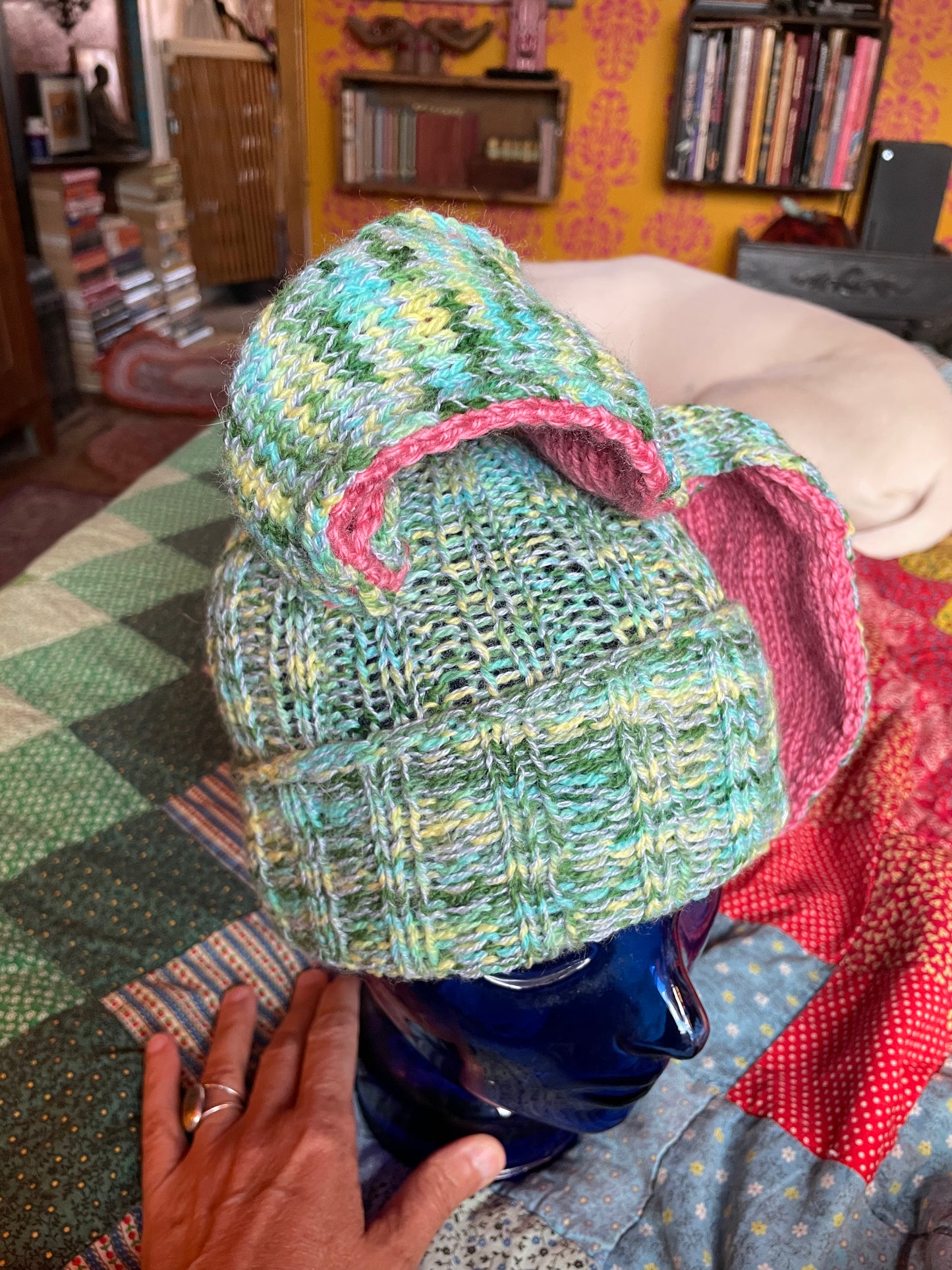 Hand knit Bunny Ears with rib trim