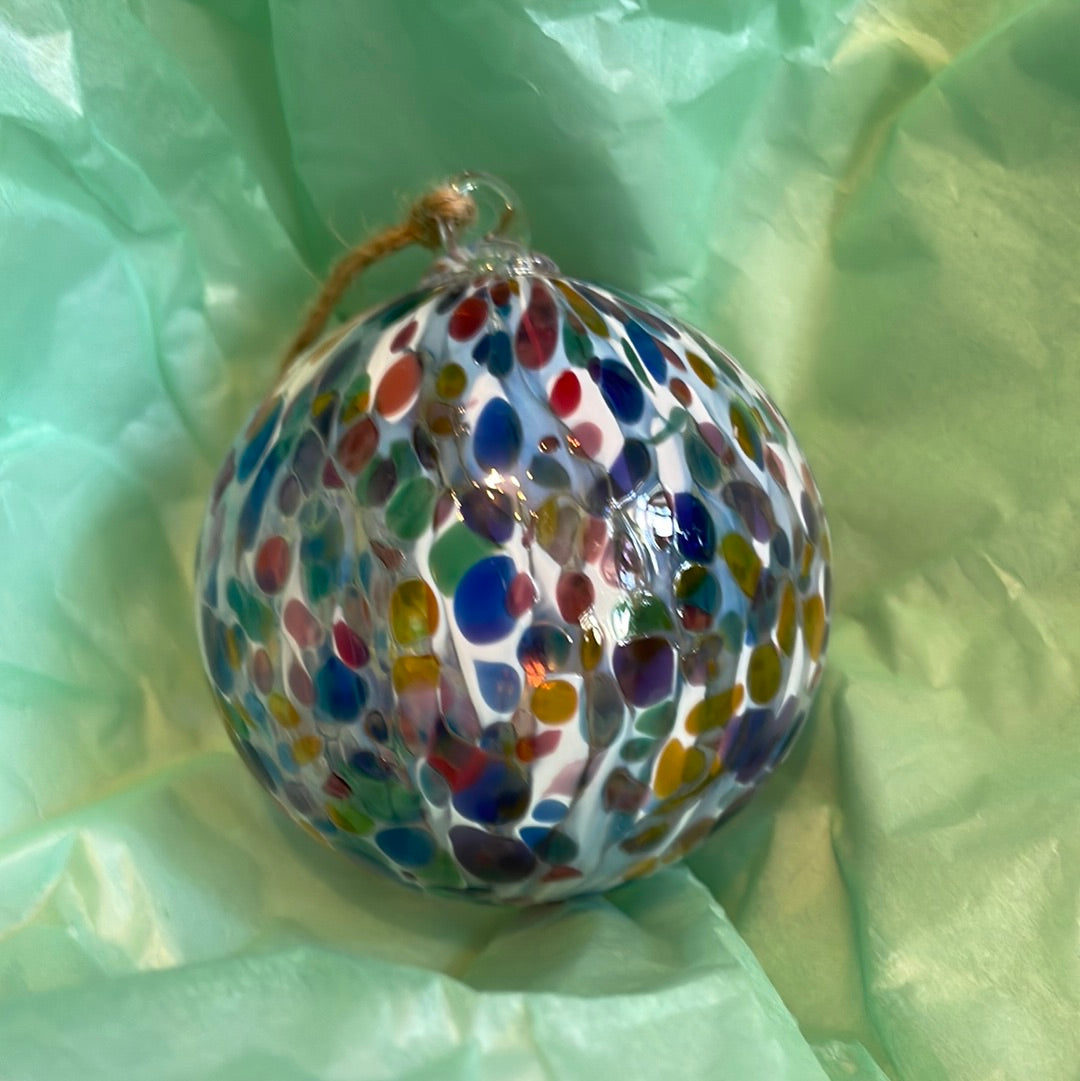 Translucent speckled Handblown glass ball ornament