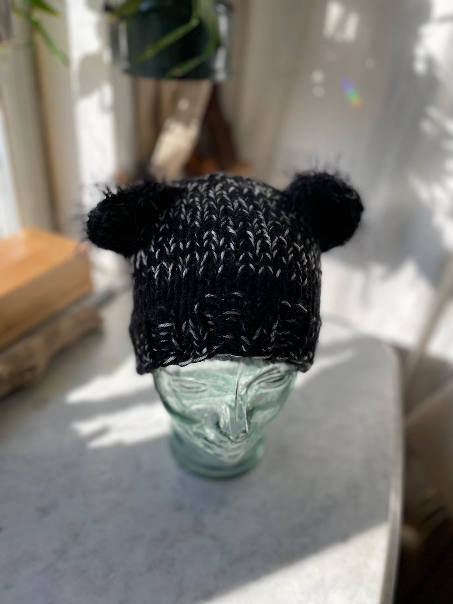Chunky hand knit winter beanie with teddy bear ears