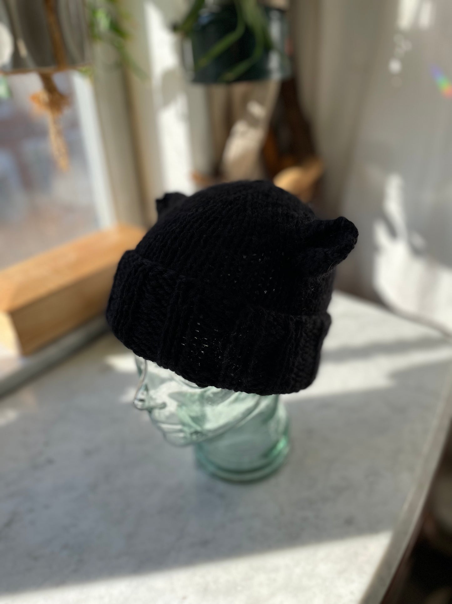 Chunky hand knit winter beanie with teddy bear ears