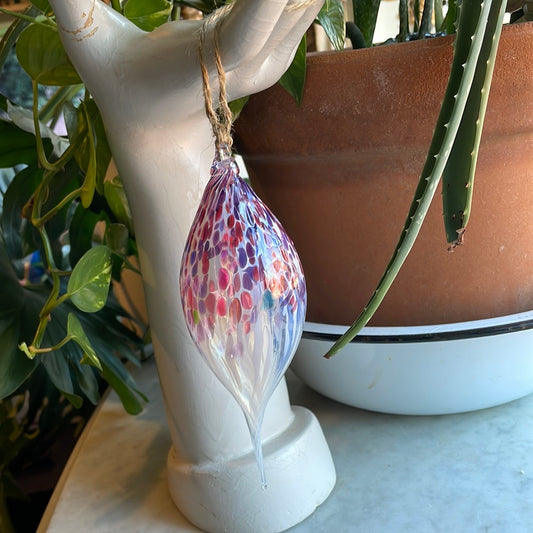 Pink and purple Speckled Handblown glass finial ornament