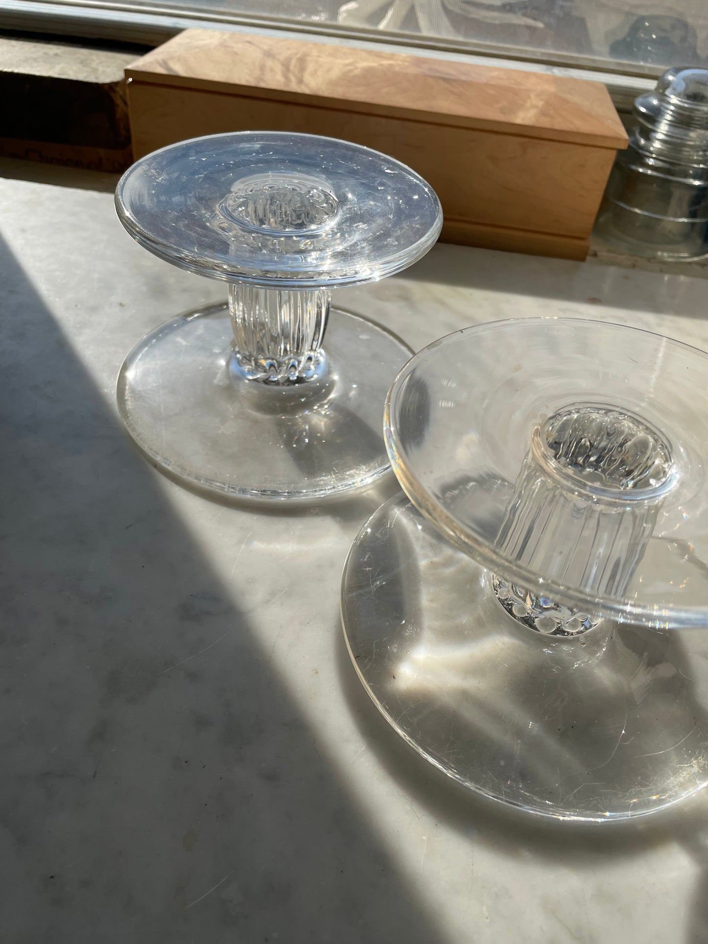 Pair of Vintage Who Dog Studios hand blown glass pillar candle risers
