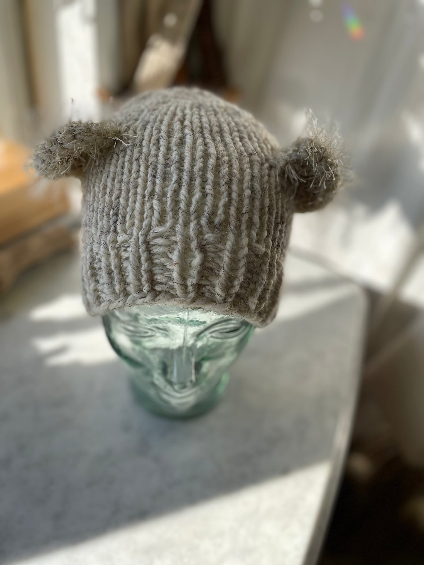 Chunky hand knit winter beanie with teddy bear ears