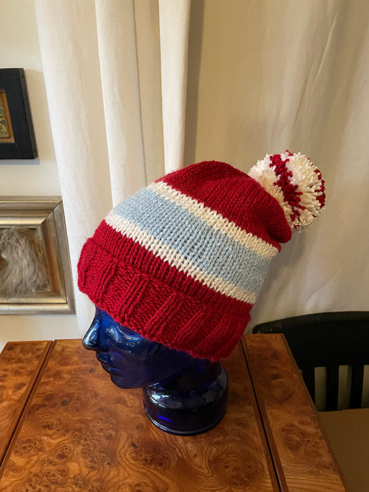 Philadelphia baseball pompom hand knit beanie