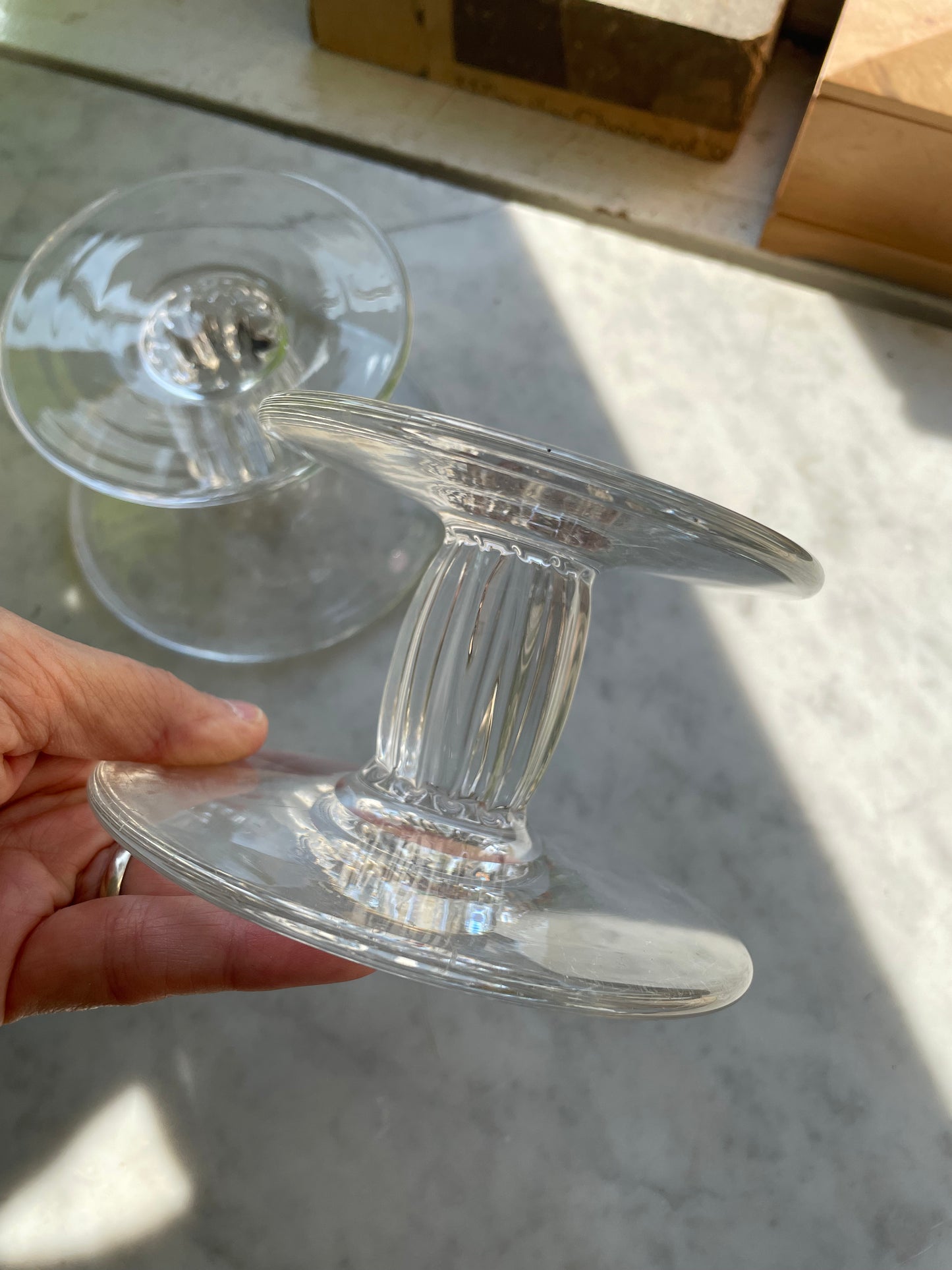 Pair of Vintage Who Dog Studios hand blown glass pillar candle risers