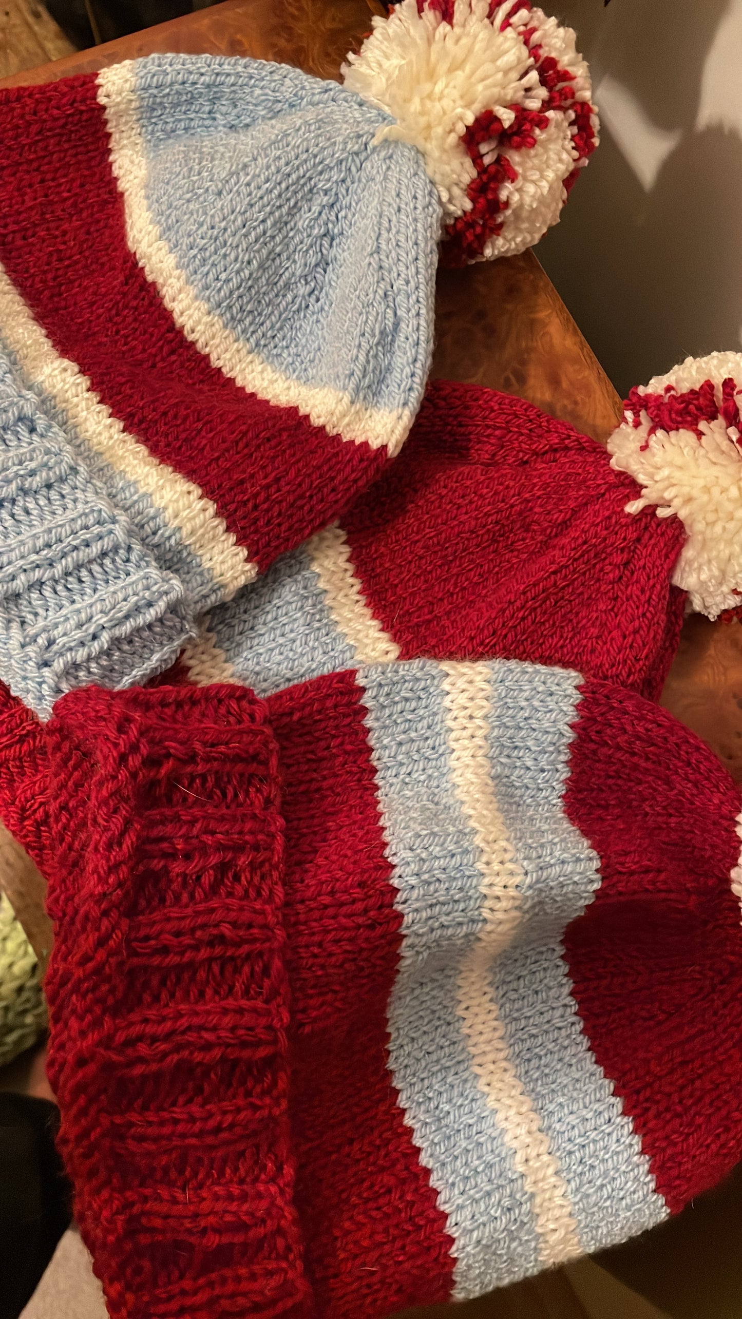 Philadelphia baseball pompom hand knit beanie