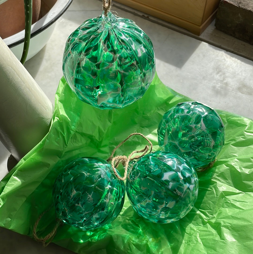 Green and white speckled Handblown glass orb ornament