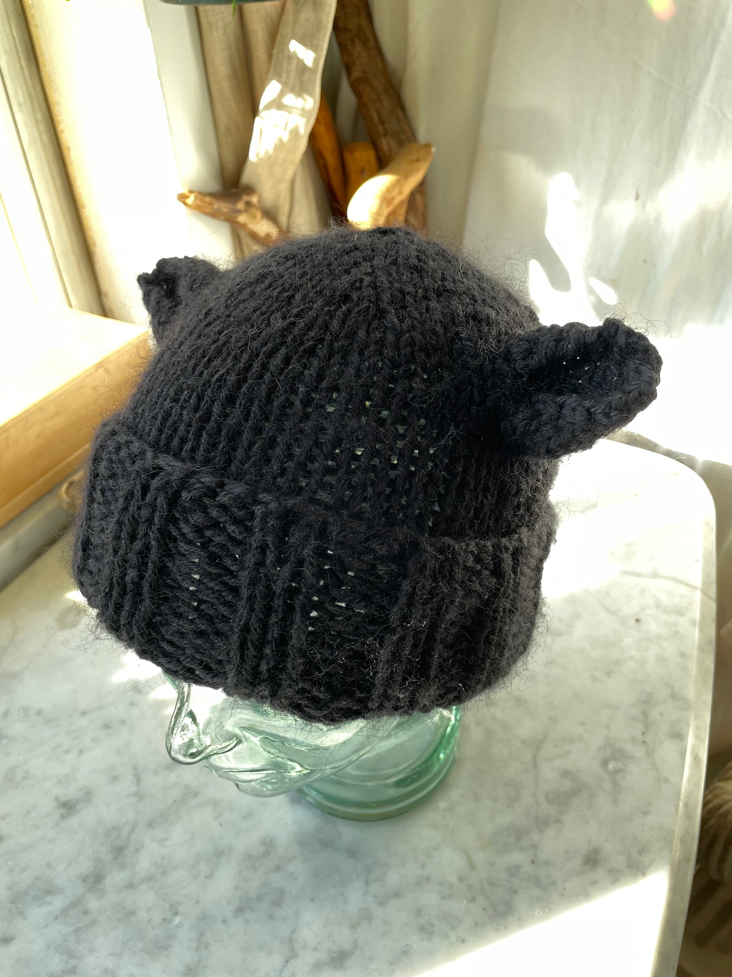 Chunky hand knit winter beanie with teddy bear ears