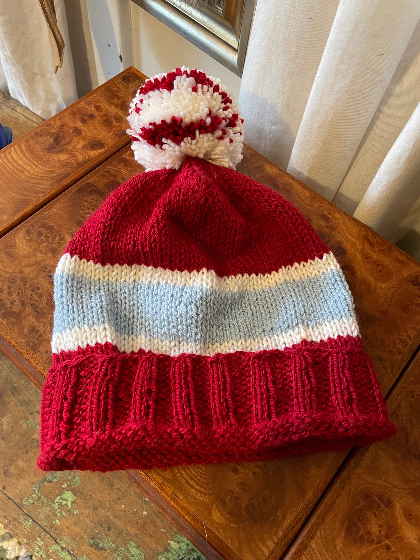 Philadelphia baseball pompom hand knit beanie