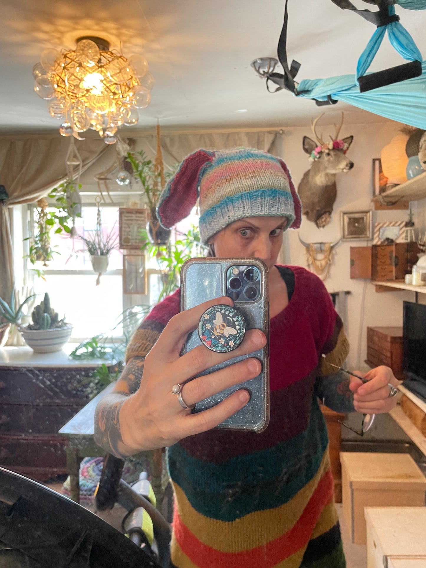 Hand knit Bunny Ears with rib trim