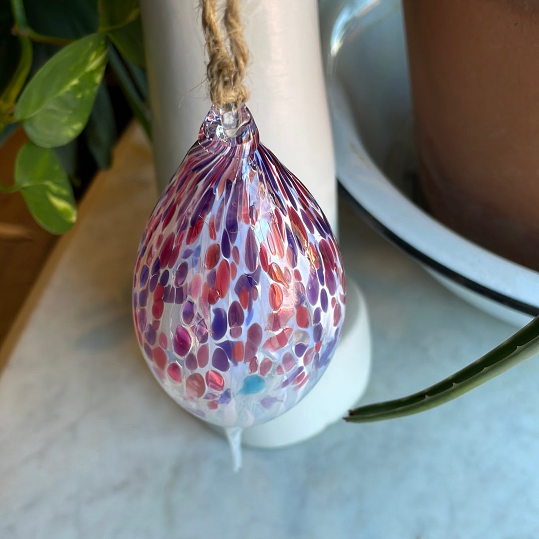Pink and purple Speckled Handblown glass finial ornament