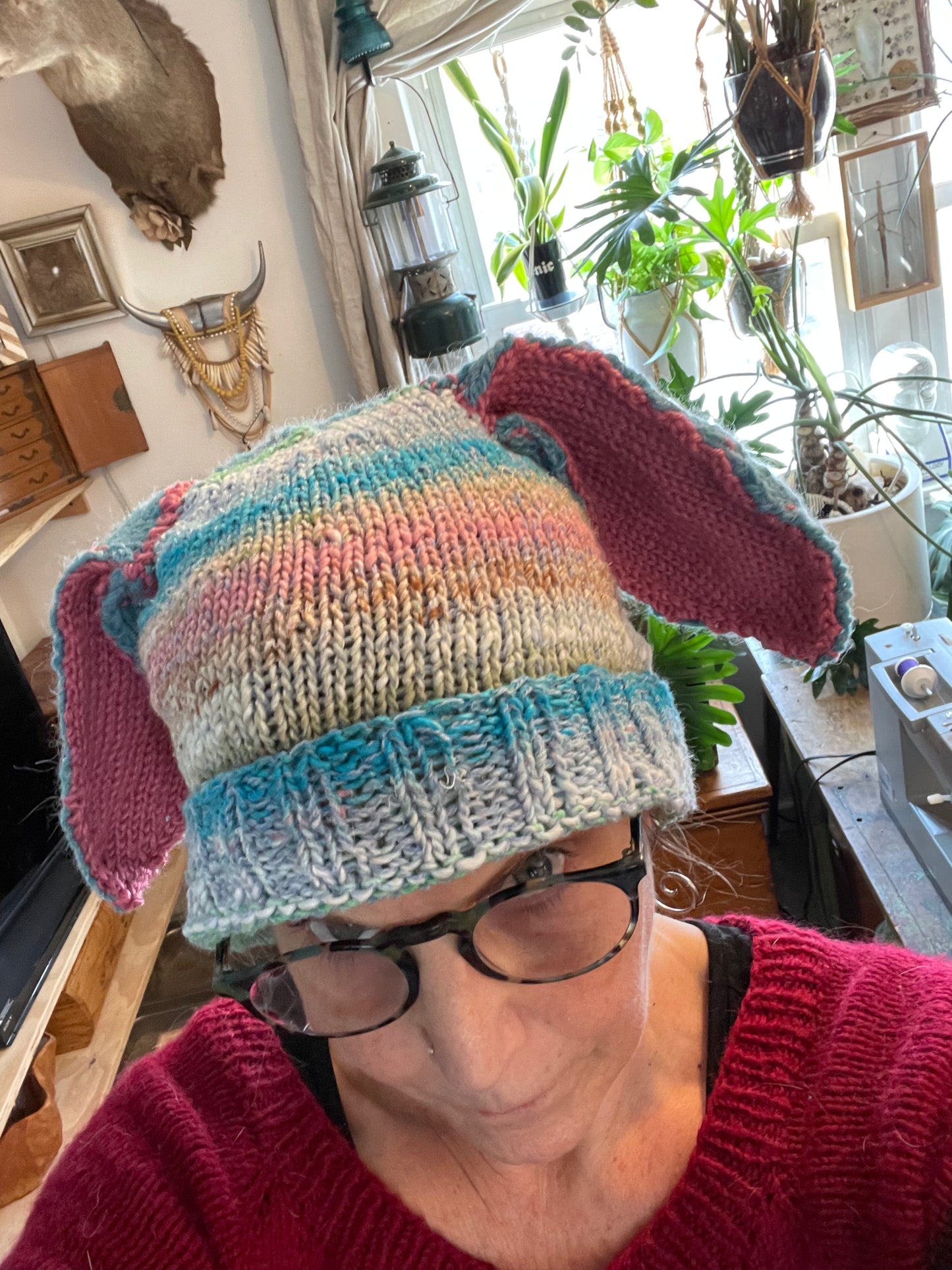 Hand knit Bunny Ears with rib trim