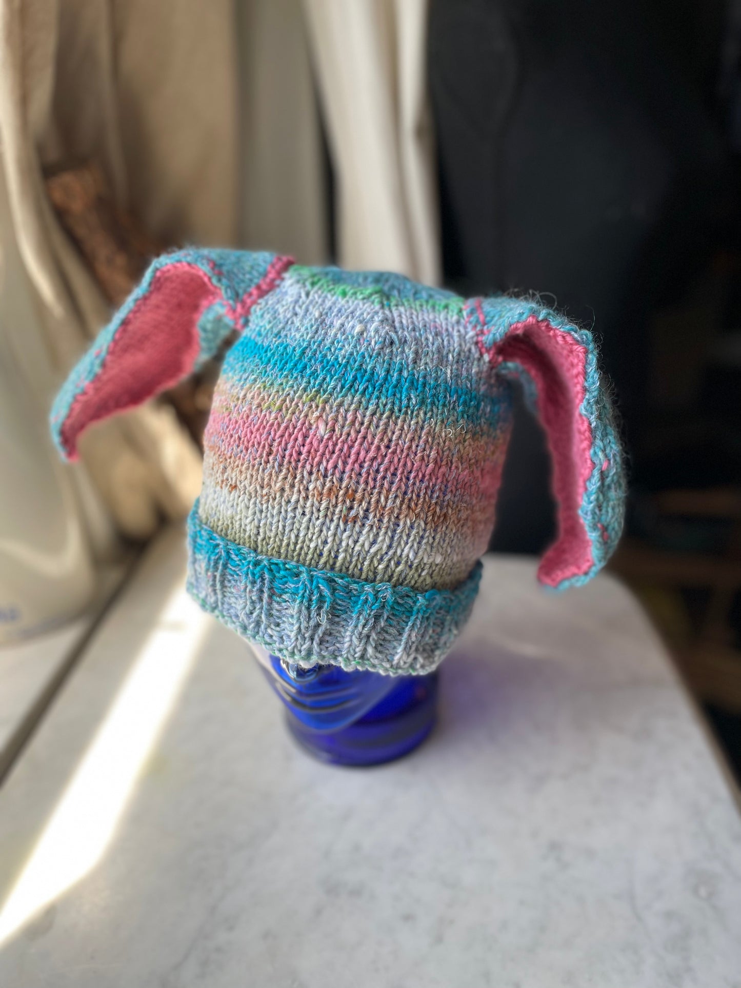 Hand knit Bunny Ears with rib trim