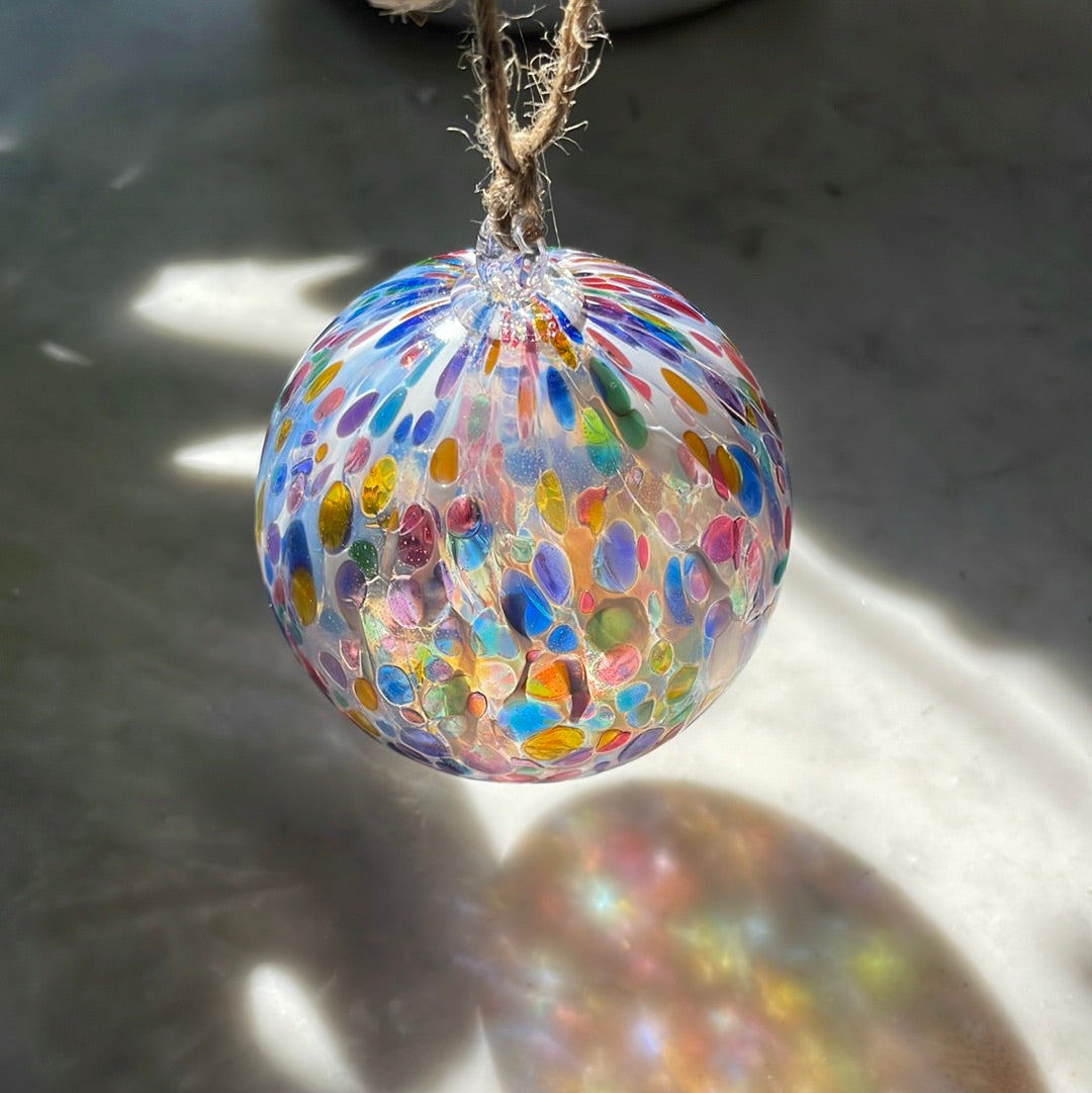 Translucent speckled Handblown glass ball ornament
